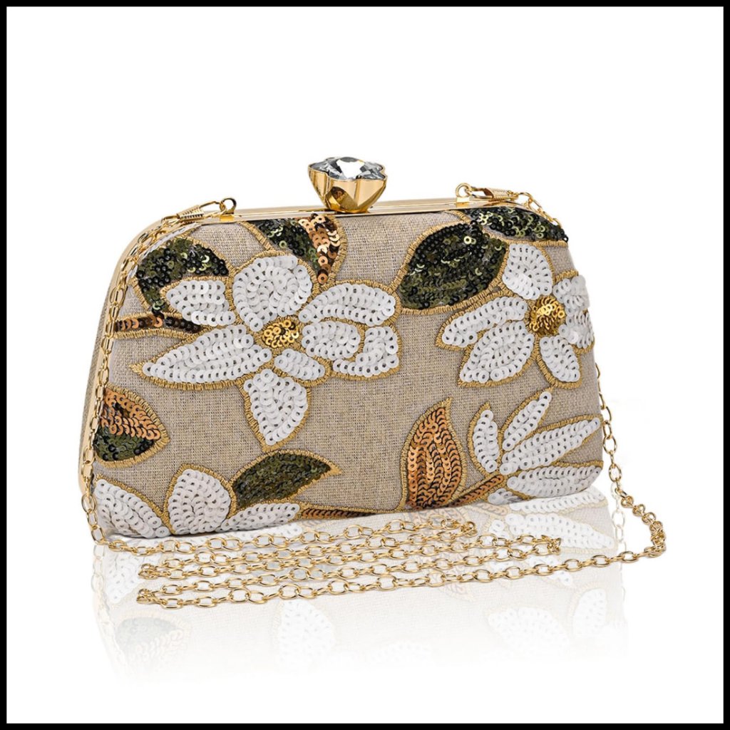 Embroidered Floral Sequin Clutch Evening Bag Elegant Wedding Purse Shoulder